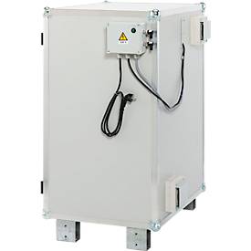 CEMO Akku-Ladeschrank Premium 8/10, 1-phasig, 230 V, LockEX Türverriegelung, strombetriebener Rauchmelder, akustischer Alarm, belüftet, mit Stapelfüßen, B 890 x T 660 x H 1110 mm, lichtgrau/reinorange
