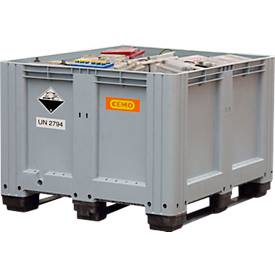 Cemo Altbatterie-Box, Hart-Polyethylen (PEHD), grau/orange, B 1200 x T 1000 x H 760 mm, 610 l, bis 600 kg