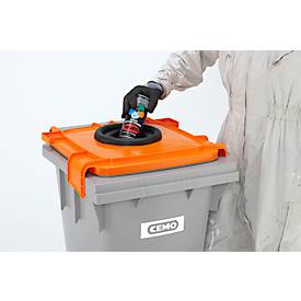 CEMO Sicherheitsbehälter für Spraydosen, Volumen 120 l, UN-Zulassung, 2 Entlüftungsöffnungen, mobil, mit Deckel & Gefahrgutaufkleber, Kunststoff