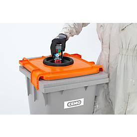 CEMO Sicherheitsbehälter für Spraydosen, Volumen 120 l, UN-Zulassung, 2 Entlüftungsöffnungen, mobil, mit Deckel & Gefahrgutaufkleber, Kunststoff