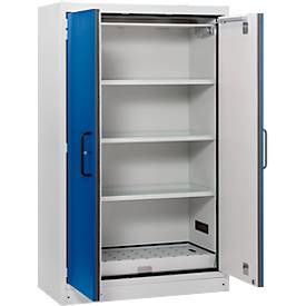 Cemo Sicherheitsschrank Typ 90 PROline 12/20, selbstschließende Türen, B 1200 x T 600 x H 1950 mm, 66 Liter, grau/enzianblau