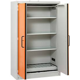 Cemo Sicherheitsschrank Typ 90 PROline 12/20, selbstschließende Türen, B 1200 x T 600 x H 1950 mm, 66 Liter, grau/orange