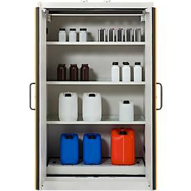 Cemo Sicherheitsschrank Typ 90 PROline 12/20, selbstschließende Türen, B 1200 x T 600 x H 1950 mm, 66 Liter, grau/orange