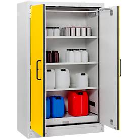 Cemo Sicherheitsschrank Typ 90 PROline 12/20, selbstschließende Türen, B 1200 x T 600 x H 1950 mm, 66 Liter, grau/verkehrsgelb