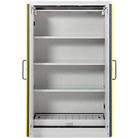 Cemo Sicherheitsschrank Typ 90 PROline 12/20, selbstschließende Türen, B 1200 x T 600 x H 1950 mm, 66 Liter, grau/verkehrsgelb