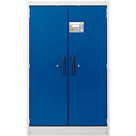 Cemo veiligheidskast type 90 PROline 12/20, zelfsluitende deuren, B 1200 x D 600 x H 1950 mm, 33 liter, grijs/gentiaanblauw