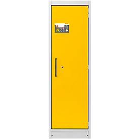 Cemo veiligheidskast type 90 PROline 6/20, zelfsluitende deuren, rechts scharnierend, B 635 x D 600 x H 1950 mm, 33 liter, grijs/verkeersgeel