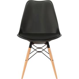 Chaise coque DOGEWOOD, plastique, pieds en bois, coussin, 2 pièces, noir