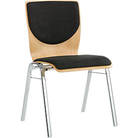 Chaise empilable 7450, siège moulé, soutien lombaire, Dossier rembourré, sans accoudoirs, tissu de revêtement Kashmara, noir