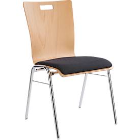 Chaise empilable avec coussin sur l’assise  - bois et acier - résistante aux désinfectants - L 430 x P 410 x H 450 mm - naturel – notre marque Schäfer Shop Select