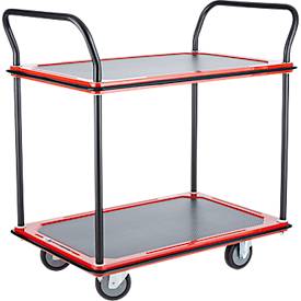 Chariot à plateaux 120L - 2 plateaux -  acier  - L 485 x P 710/775 x H 1000 mm -  jusqu'à 220 kg -  noir/rouge - notre marque Schäfer Shop Select