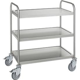 Chariot en inox, l. 845 x P 545 mm, 100 % caoutchouc, monture avec roulettes galvanisée