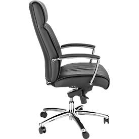 Chefsessel Taranto, mit Armlehnen, Wippmechanik, Muldensitz, mit Lordosenstütze, sitzhöhenverstellbar, PU-Leder, schwarz