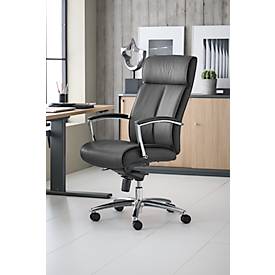 Chefsessel Taranto, mit Armlehnen, Wippmechanik, Muldensitz, mit Lordosenstütze, sitzhöhenverstellbar, PU-Leder, schwarz