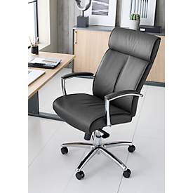 Chefsessel Taranto, mit Armlehnen, Wippmechanik, Muldensitz, mit Lordosenstütze, sitzhöhenverstellbar, PU-Leder, schwarz