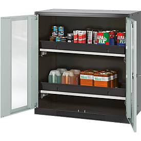 Chemikalienschrank Asecos CS-CLASSIC-G, Flügeltür m. Glasauschnitt, 2 Auszugswannen, 1055x520x1105 mm, lichtgrau