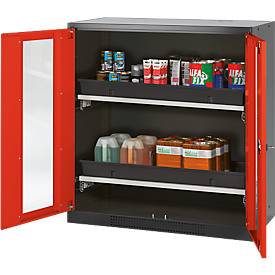 Chemikalienschrank Asecos CS-CLASSIC-G, Flügeltür m. Glasauschnitt, 2 Auszugswannen, 1055x520x1105 mm, verkehrsrot