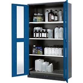 Chemikalienschrank Asecos CS-CLASSIC-G, Flügeltür m. Glasauschnitt, 3 Böden, 1055x520x1950 mm, enzianblau
