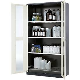 Chemikalienschrank Asecos CS-CLASSIC-G, Flügeltür m. Glasauschnitt, 3 Böden, 1055x520x1950 mm, reinweiß