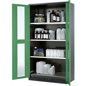 Chemikalienschrank Asecos CS-CLASSIC-G, Flügeltür m. Glasauschnitt, 3 Böden, 1055x520x1950 mm, resedagrün