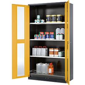 Chemikalienschrank Asecos CS-CLASSIC-G, Flügeltür m. Glasauschnitt, 3 Böden, 1055x520x1950 mm, sicherheitsgelb