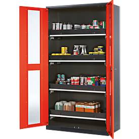 Chemikalienschrank Asecos CS-CLASSIC-G, Flügeltür m. Glasauschnitt, 4 Auszugswannen, 1055x520x1950 mm, verkehrsrot