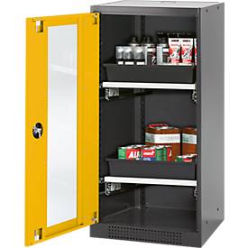 Chemikalienschrank Asecos CS-CLASSIC-G, Flügeltür und Glasausschnitt, 2 Auszüge, H 1105 mm, sicherheitsgelb