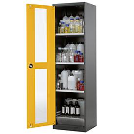 Chemikalienschrank Asecos CS-CLASSIC-G, Flügeltür und Glasausschnitt, 3 Böden, H 1950 mm, sicherheitsgelb