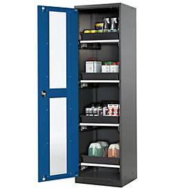 Chemikalienschrank Asecos CS-CLASSIC-G, Flügeltür und Glasausschnitt, 4 Auszüge, H 1950 mm, enzianblau