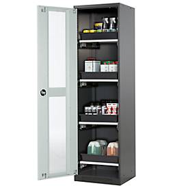 Chemikalienschrank Asecos CS-CLASSIC-G, Flügeltür und Glasausschnitt, 4 Auszüge, H 1950 mm, lichtgrau