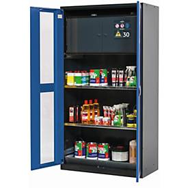 Chemikalienschrank asecos CS-CLASSIC-GF, Flügeltüren mit Glasausschnitt, Front Enzianblau, B 1055 x T 520 x H 1950 mm