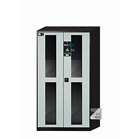 Chemikalienschrank asecos CS-CLASSIC-GF, Flügeltüren mit Glasausschnitt, Front Lichtgrau, B 1055 x T 520 x H 1950 mm