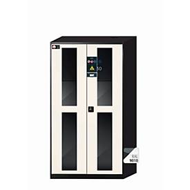 Chemikalienschrank asecos CS-CLASSIC-GF, Flügeltüren mit Glasausschnitt, Front Reinweiß, B 1055 x T 520 x H 1950 mm