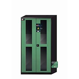 Chemikalienschrank asecos CS-CLASSIC-GF, Flügeltüren mit Glasausschnitt, Front Resedagrün, B 1055 x T 520 x H 1950 mm