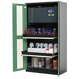 Chemikalienschrank asecos CS-CLASSIC-GF, Flügeltüren mit Glasausschnitt, Front Resedagrün, B 1055 x T 520 x H 1950 mm