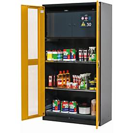 Chemikalienschrank asecos CS-CLASSIC-GF, Flügeltüren mit Glasausschnitt, Front Sicherheitsgelb, B 1055 x T 520 x H 1950 mm