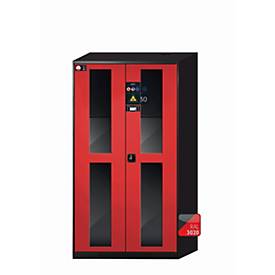Chemikalienschrank asecos CS-CLASSIC-GF, Flügeltüren mit Glasausschnitt, Front Verkehrsrot, B 1055 x T 520 x H 1950 mm