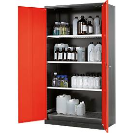 Chemikalienschrank asecos, Flügeltür, 3 Böden, 1055x520x1950 mm, verkehrsrot