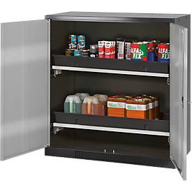 Chemikalienschrank, Flügeltür, 2 Auszugswannen, 1055x520x1105 mm, silber