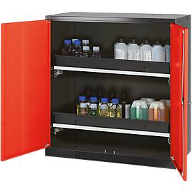 Chemikalienschrank, Flügeltür, 2 Auszugswannen, 1055x520x1105 mm, verkehrsrot