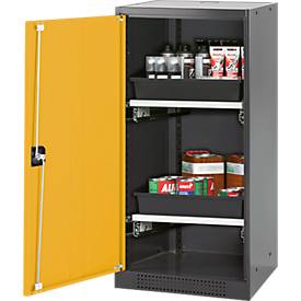 Chemikalienschrank, Flügeltür, 2 Auszugswannen, 545x520x1105 mm, sicherheitsgelb