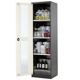 Chemikalienschrank, Flügeltür und Glasausschnitt, 3 Böden, H 1950 mm, reinweiß