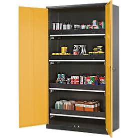 Chemikalienschrank, Flügeltür, 4 Auszugswannen, B 1055 x T 520 x H 1950 mm