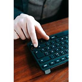 Cherry Multi-Device Tastatur KW 9200 Mini, QWERTZ, 2x Bluetooth 5.0, 2.4 GHz Funk- und USB-C-Kabelkanal, wiederaufladbar, schwarz