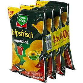 Chips funny-frisch Chipsfrisch ungarisch, Kartoffelchips mit rauchigem Paprika-Geschmack, 4 Tüten mit jeweils 40 g