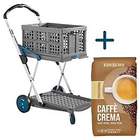 Clax Transportmobil Klappmobil, 2 Etagen 60 kg, Klappbox 46 l, faltbar, gratis EDUSCHO Caffè Crema 1 kg