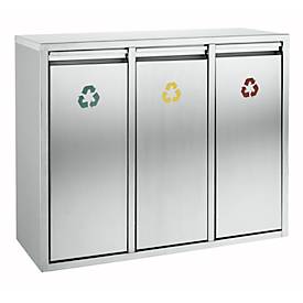 Collecteur de tri de matières recyclables en inox, 3 x 15 L