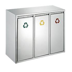 Collecteur de tri de matières recyclables en inox, 3 x 8 L