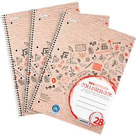 Collegeblock LANDRÉ Recycling, A4+ Format, 3 Stück, 80 Blatt je Block, kariert, rot