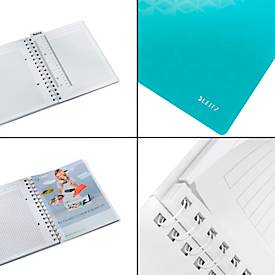 Collegeblock Leitz WOW, DIN A5, 80 karierte Blatt, Klarsicht-Tasche, FSC®-zertifiziert, eisblau